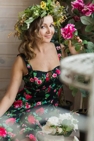 女孩，心情，太阳，春天，花圈，微笑