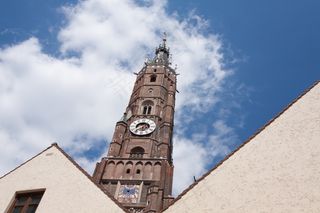 尖顶，兰茨胡特，巴伐利亚，德国，太阳，建筑