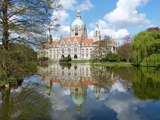 汉诺威，Maschpark，市政厅，湖，池塘，镜像