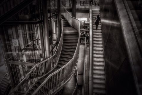 楼梯，逐步，架构，黑色，向下，向上