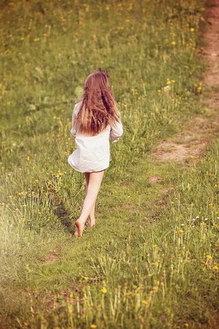 人，人的，女性，女孩，离，草地，性质，出