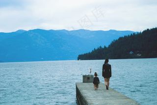 码头，码头，人，儿童，孩子，年轻，女人，妈妈