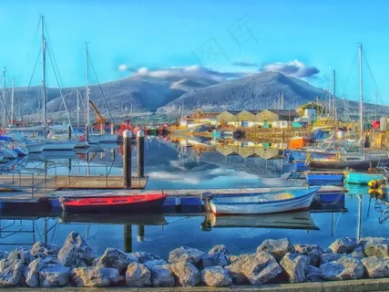 特拉利湾，爱尔兰，山，船，港口，湾