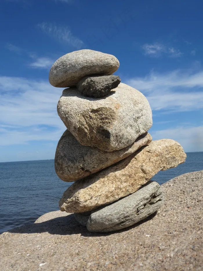 平衡，岩石，海滩，天空，夏天，海洋，自然