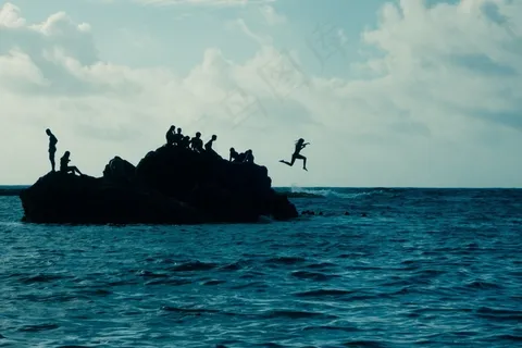 沧海，拉斯帕尔马斯，岛，跳转，夏天，海洋，加那利岛