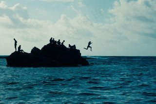 沧海，拉斯帕尔马斯，岛，跳转，夏天，海洋，加那利岛