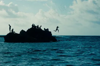 沧海，拉斯帕尔马斯，岛，跳转，夏天，海洋，加那利岛