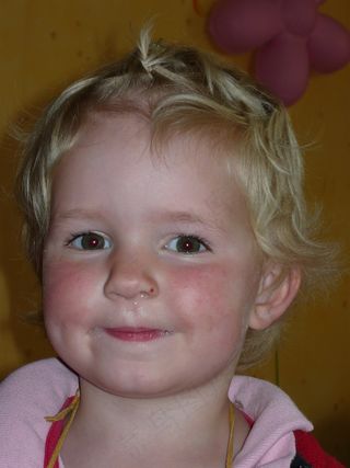 儿童，女孩，脸，微笑，厚脸皮，金发，鼻子，Rotznase