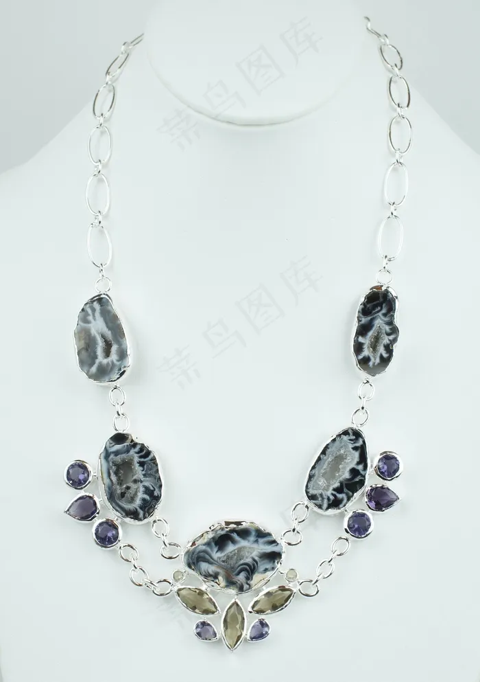 Geode，Drusy，石头，项链，项链，银，纯银