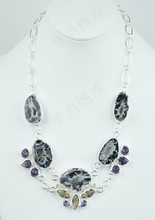 Geode，Drusy，石头，项链，项链，银，纯银
