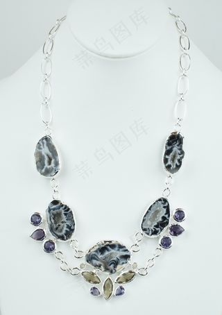 Geode，Drusy，石头，项链，项链，银，纯银