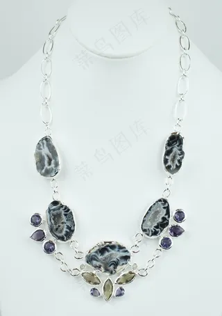 Geode，Drusy，石头，项链，项链，银，纯银
