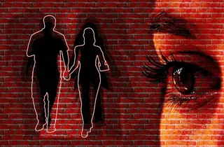 女人，脸，墙上，意见，眼睛，方向，对，转到