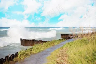 波涛汹涌，密歇根湖，密歇根州，湖，岸