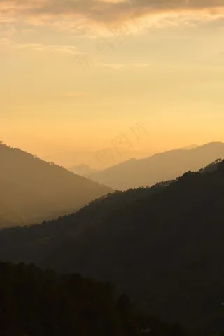 户外，山，森林，日落，雾，丘陵