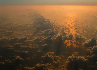 天空,霞光,树,山峦,太阳,从飞机看到的黎明云