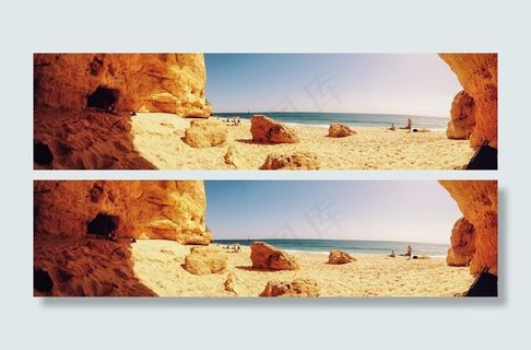 在葡萄牙卡武埃鲁的小海滩的全景