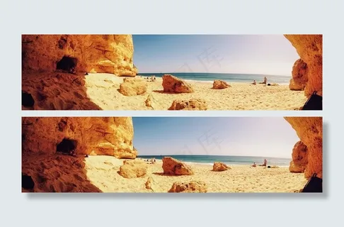 在葡萄牙卡武埃鲁的小海滩的全景