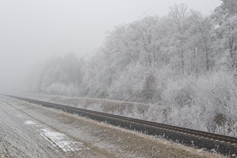 铁路，火车，铁轨，雾，霜，秋季