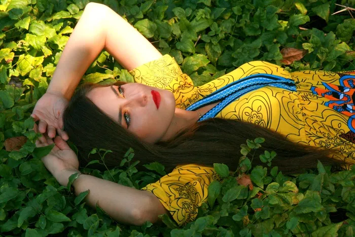 女孩，肖像，植被，美女，诱人，黄色