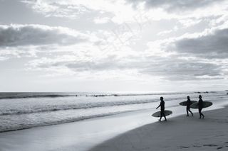 冲浪，海滩，黑白，冲浪板，地平线
