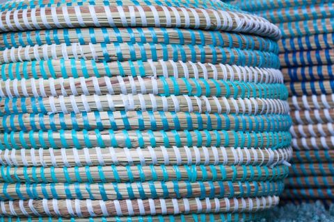 篮，拉菲草篮，绿松石，白色，蓝色