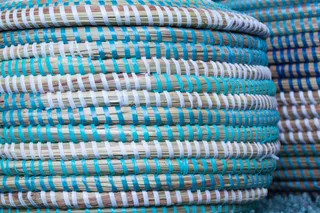 篮，拉菲草篮，绿松石，白色，蓝色