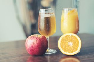 苹果，橙，果汁，玻璃，饮料，健康，早餐