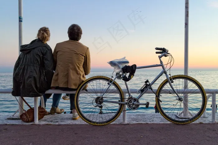 法国，尼斯，普罗旺斯，自行车，恋人，日落，沧海