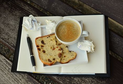 咖啡，休息，喝咖啡休息时间，杯，笔记本，写下来