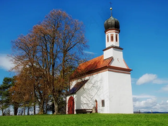 教堂，架构，尖顶，树木，信仰，宗教