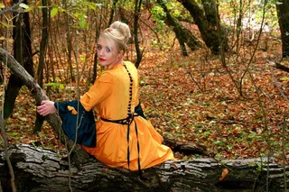 女孩，公主，连衣裙，秋，叶子，黄色，森林