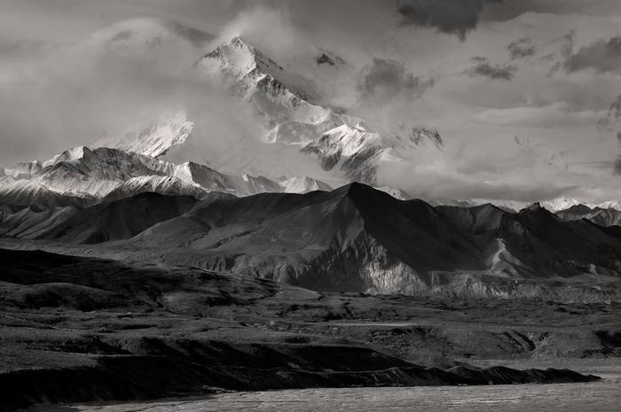 麦金利山，山脉，黑色和白色，冰川