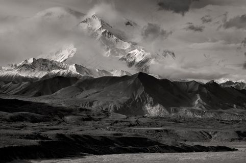 麦金利山，山脉，黑色和白色，冰川
