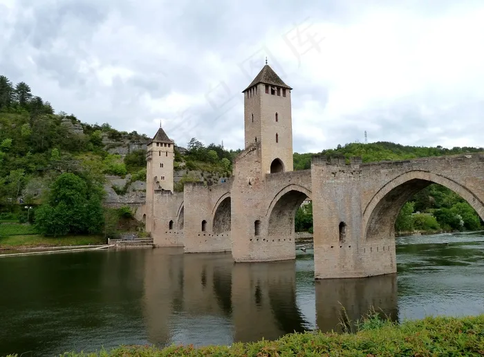 卡奥尔，法国，桥，天空，云，架构