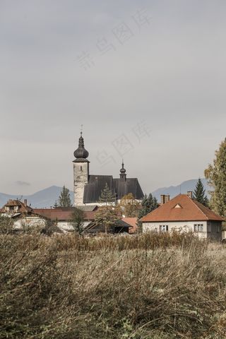 镇，村，渺小，秋，秋天，冬季，山