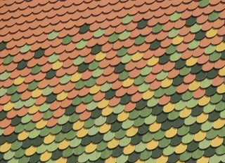 屋顶，瓦，模式，绿色，黄色，红色，对比