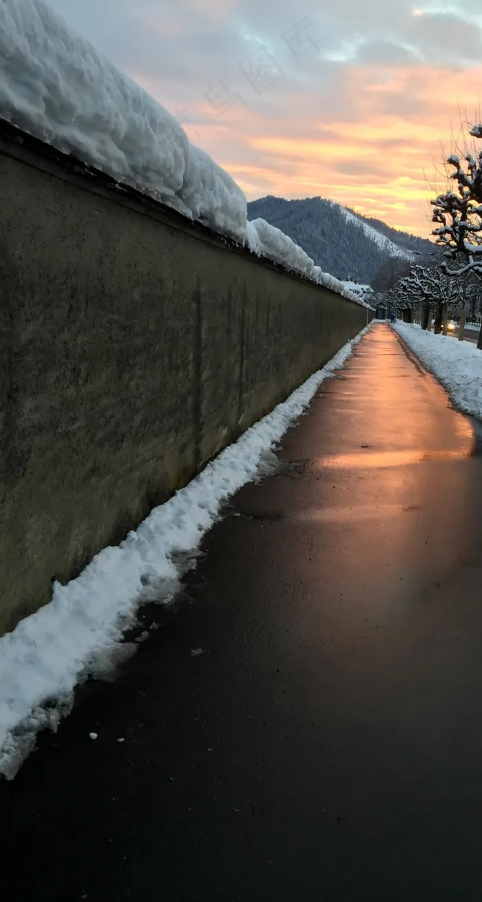 人行道，路面，Abendstimmung，傍晚的黄金，日落