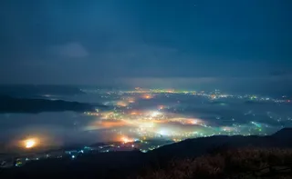 夜景，阿苏，夜，云海，日本，熊本