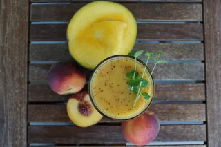冰沙，水果，饮料，玻璃，健康，桃，芒果