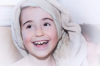 儿童，女孩，脸，毛巾，笑，肖像，关闭