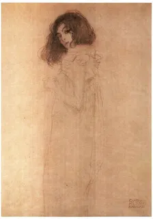 一个年轻女子的画像，1896-1897年,工笔画,虫子,图画,素描,古斯塔夫·克里姆特-一个女孩的画