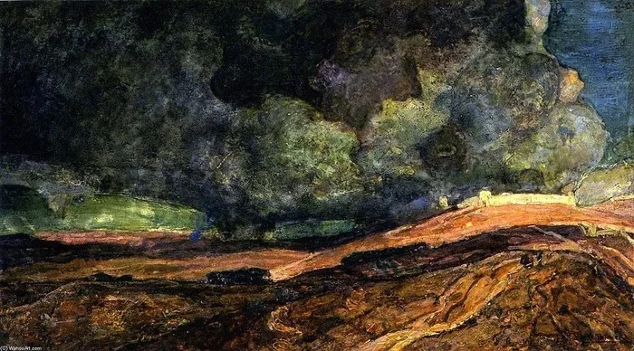 Destruction of Sodom and Gomorrah,油画,湖泊,山峦,峡谷,亨利·奥萨瓦·坦纳（Henry Ossawa Tanner）：《毁灭所多玛和蛾摩拉》（1929）