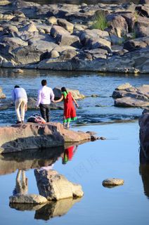 河，印度，洗，反射，人，仪式