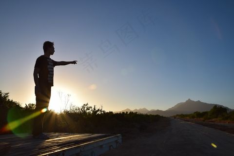 日落，阳光，阴影，太阳，墨西哥，手指指向