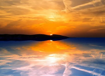 晚上，反射，日落，天空，海，云，暮光之城