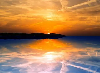 晚上，反射，日落，天空，海，云，暮光之城