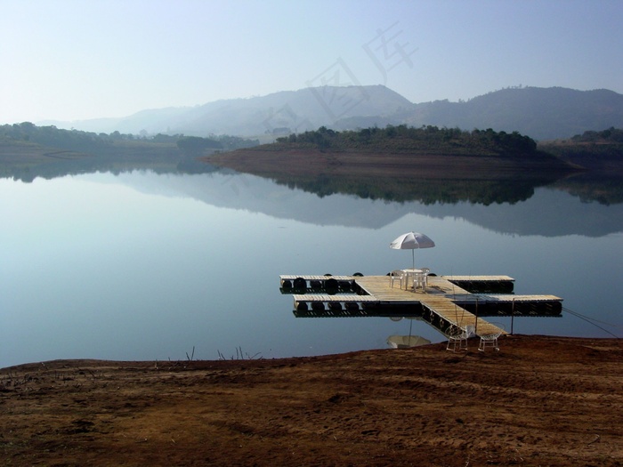 湖，码头，和平，水，景观，荒野
