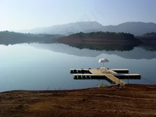 湖，码头，和平，水，景观，荒野
