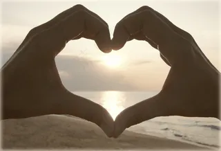 心，手，日落，海滩，海洋，大海，爱情，浪漫
